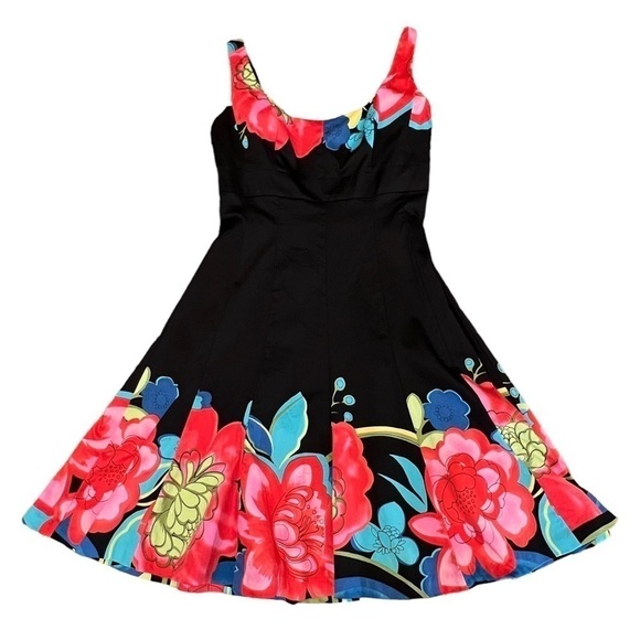 NINE WEST Black Floral Graphic A-Line Party Dress, Sundress, Size 6 - Picture 15 of 16